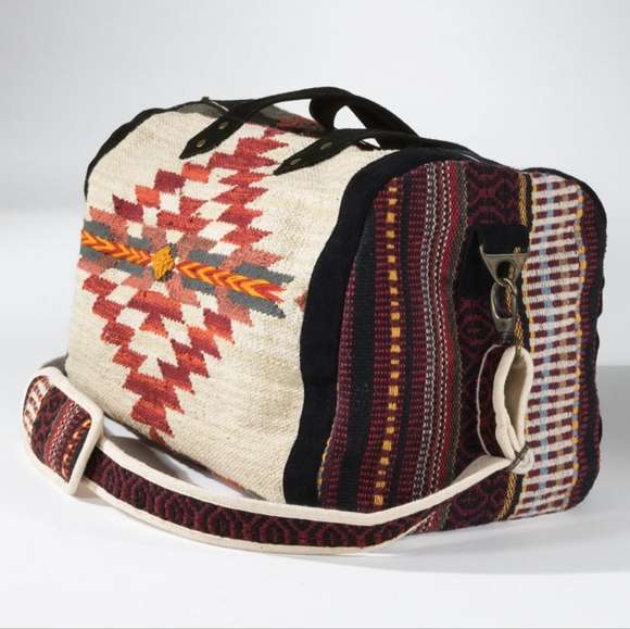 Boho Chic Travel Bag - Duo-Tone Embroidered Southwest Navajo Inspired Design - Picture 4 of 11